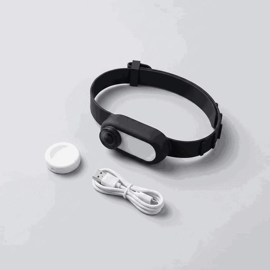 Pawlens kit: camera, magnetic dock, silicone collar, USB cable